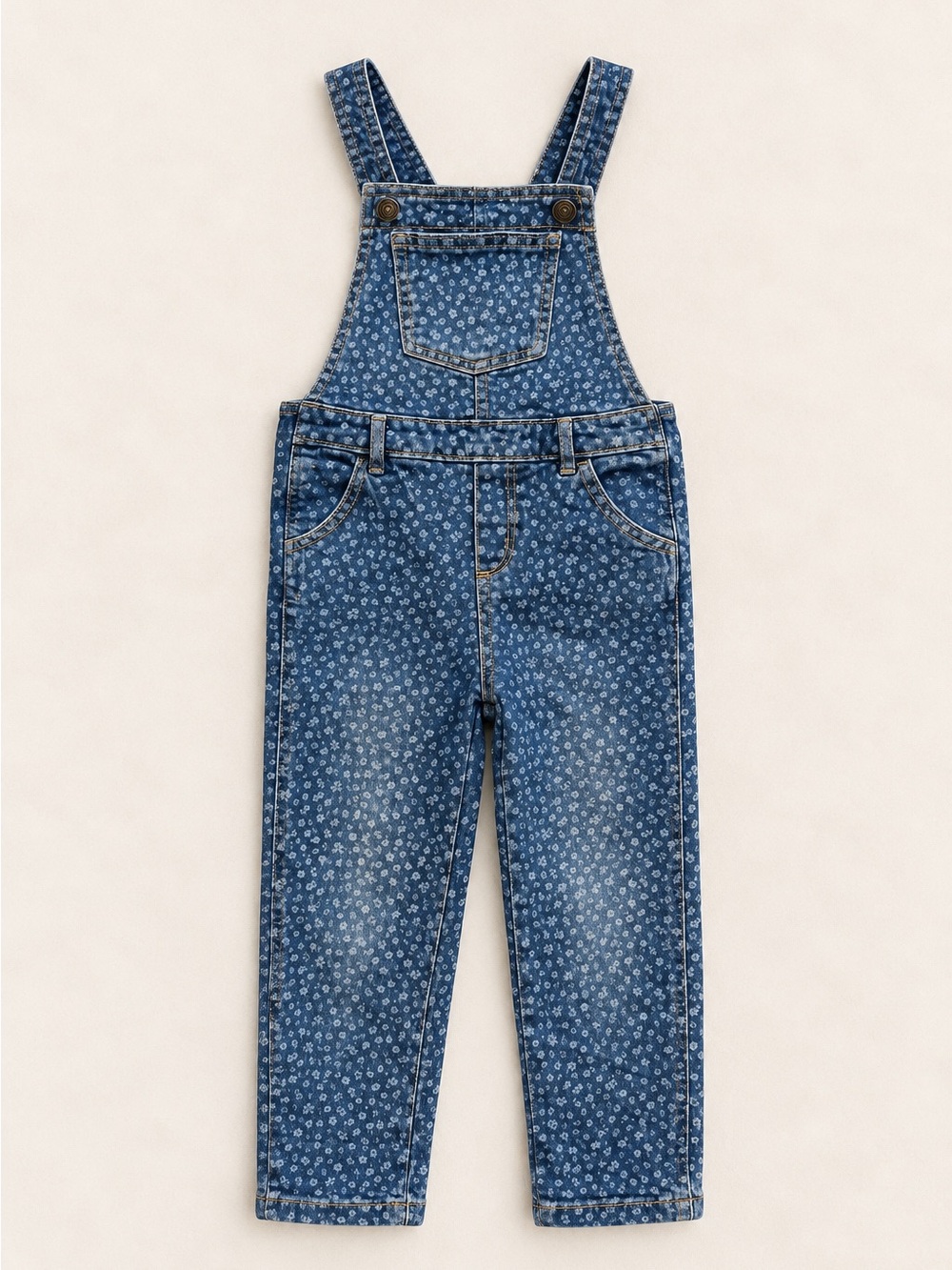 Old Navy 5T Girls Floral Print Denim Overalls - Blue Jean Overalls / Cotton